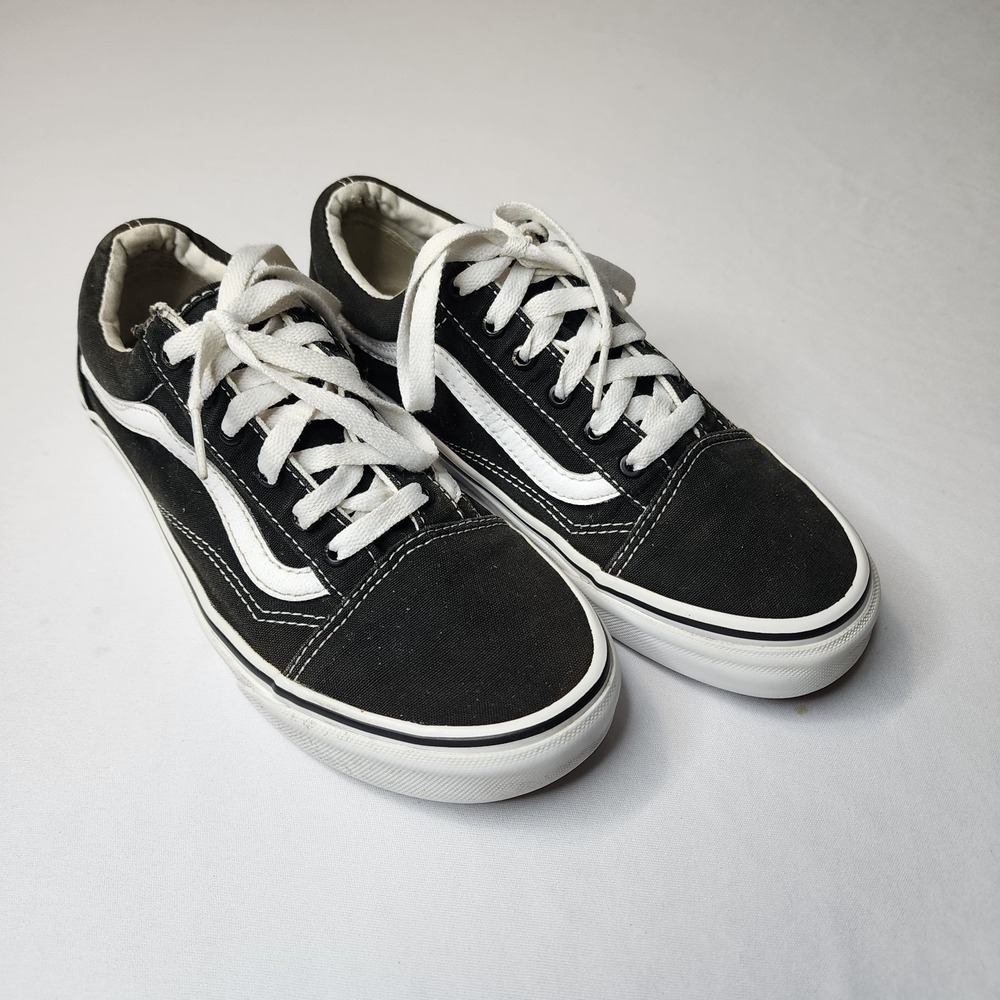 VANS Ward Sneakers Women's Black White Canvas Lace-Up Skateboard Walking - 7.5